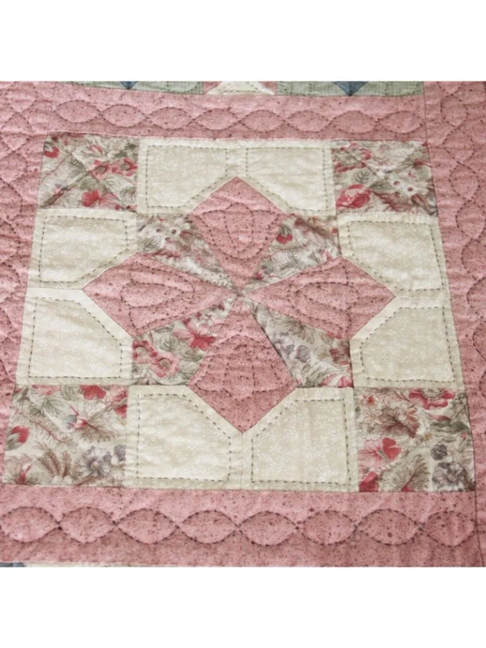 Vintage 80's/90's Completely Handmade Hand Stitched Quilt Pink Squares 87L x 60W